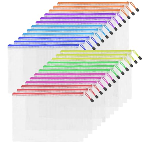 UMETDO 24pcs A4 Mesh Zipper Pouch Bags Mesh Bags with Zipper Bulk Pouches for Organization Clear Storage Bags for Classroom Travel Office - Image 1