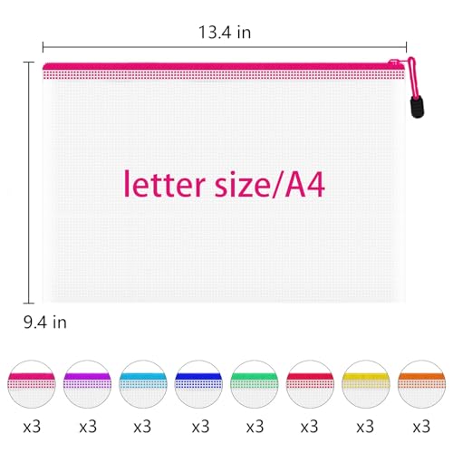 UMETDO 24pcs A4 Mesh Zipper Pouch Bags Mesh Bags with Zipper Bulk Pouches for Organization Clear Storage Bags for Classroom Travel Office - Image 3