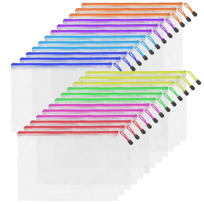 UMETDO 24pcs A4 Mesh Zipper Pouch Bags Mesh Bags with Zipper Bulk Pouches for Organization Clear Storage Bags for Classroom Travel Office - Image 2