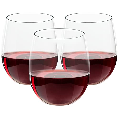 FOCUSLINE 32 Pack Plastic Wine Glasses Stemless 12 Oz Crystal Clear Disposable Wine Cups Reusable Plastic Wine Glasses for Parties Weddings Shatterproof Recyclable and BPAFree
