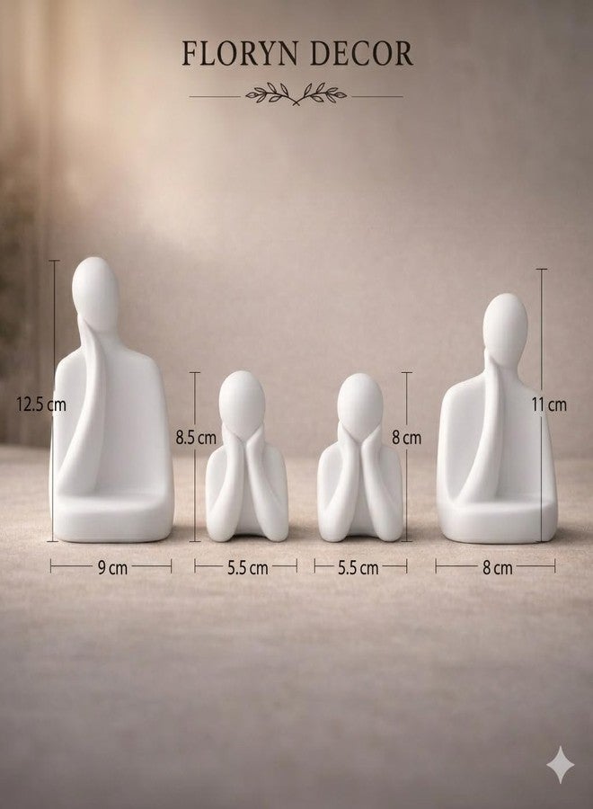 Floryn Decor Thinker Family Statue Set of 4 - Home Decor Items for Living Room, Bedroom, Office & Table Artifact (White) - Image 2