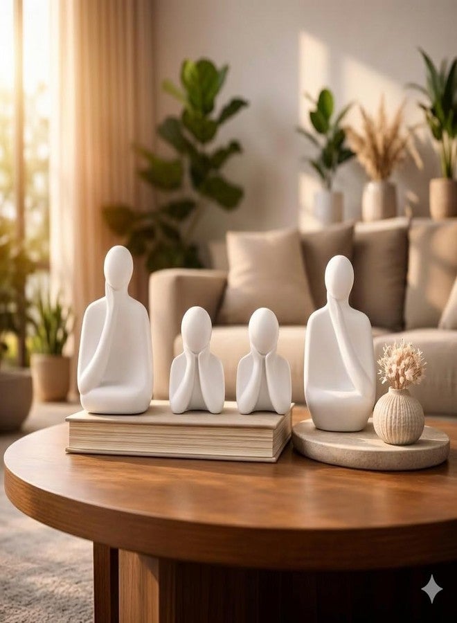 Floryn Decor Thinker Family Statue Set of 4 - Home Decor Items for Living Room, Bedroom, Office & Table Artifact (White) - Image 4