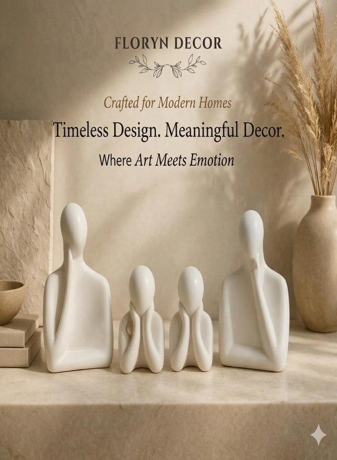 Floryn Decor Thinker Family Statue Set of 4 - Home Decor Items for Living Room, Bedroom, Office & Table Artifact (White) - Image 3