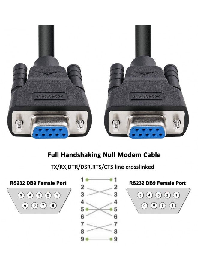 DTech DB9 RS232 Serial Cable Female to Female Null Modem Cord Full Handshaking 7 Wire Crossover for Data Communication (1.5 Feet, Black) - Image 4