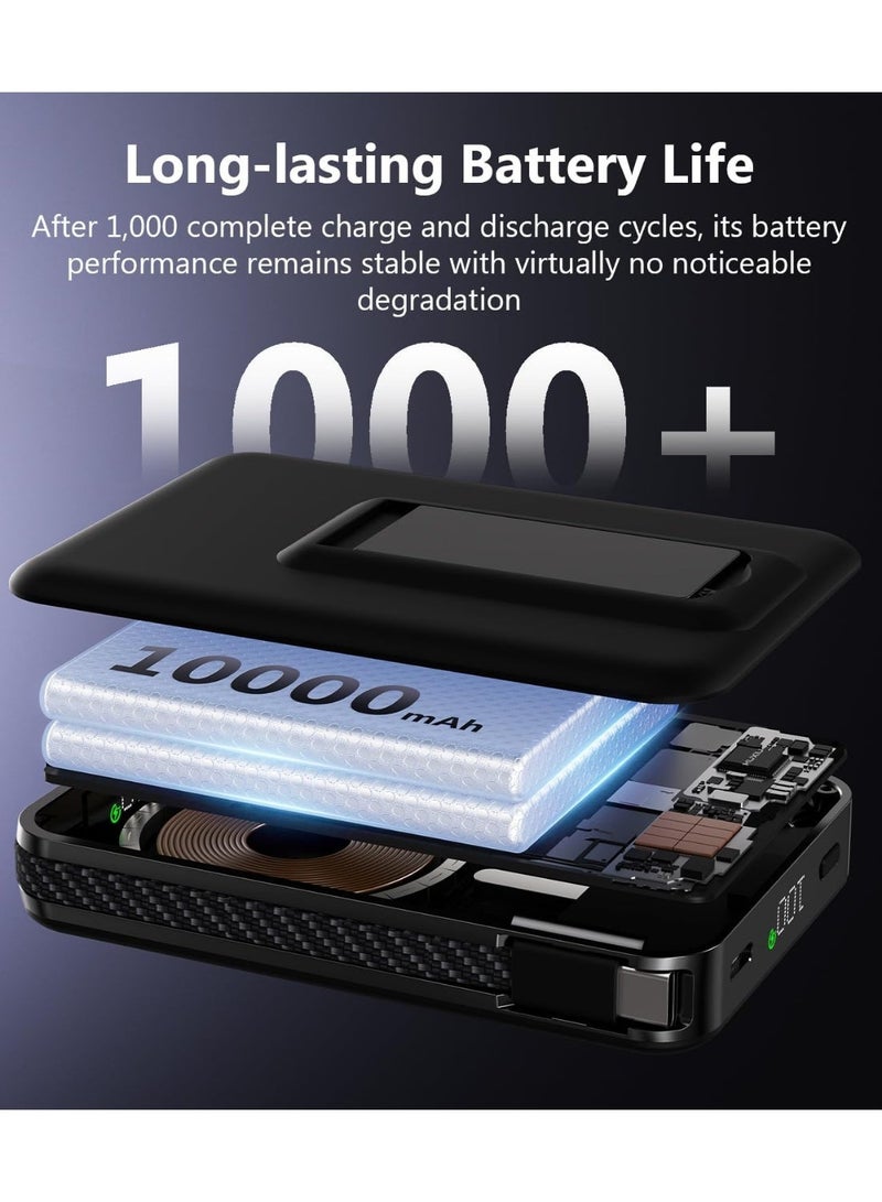 بروتيكت باور بانك ماج سيف بتقنية Solid-State سعة 10000mAh، شحن لاسلكي Qi2.2 بقدرة 25 واط و شحن سريع 35 واط PD، شاحن محمول مع كابل USB-C مدمج و حامل، متوافق مع iPhone 17/16/15/14/13 Pro Max، أسود - Image 5