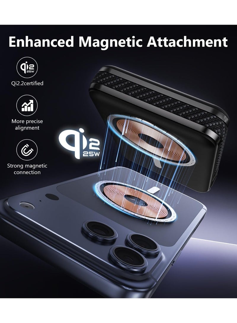 بروتيكت باور بانك ماج سيف بتقنية Solid-State سعة 10000mAh، شحن لاسلكي Qi2.2 بقدرة 25 واط و شحن سريع 35 واط PD، شاحن محمول مع كابل USB-C مدمج و حامل، متوافق مع iPhone 17/16/15/14/13 Pro Max، أسود - Image 4