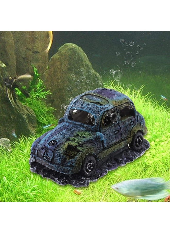 Create idea Create idea Aquarium Fish Tank Decor Ornament Resin Imitation Accident Car Landscape Terrarium Home Interior Decorating Accessories 12x7x7cm Blue  - Image 2