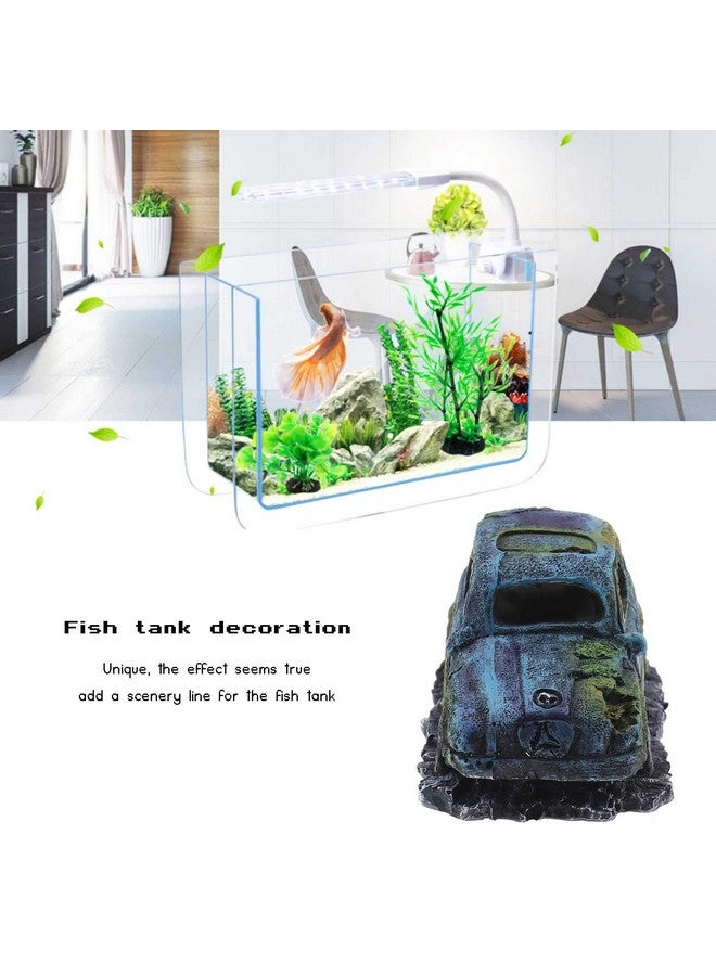 Create idea Create idea Aquarium Fish Tank Decor Ornament Resin Imitation Accident Car Landscape Terrarium Home Interior Decorating Accessories 12x7x7cm Blue  - Image 3