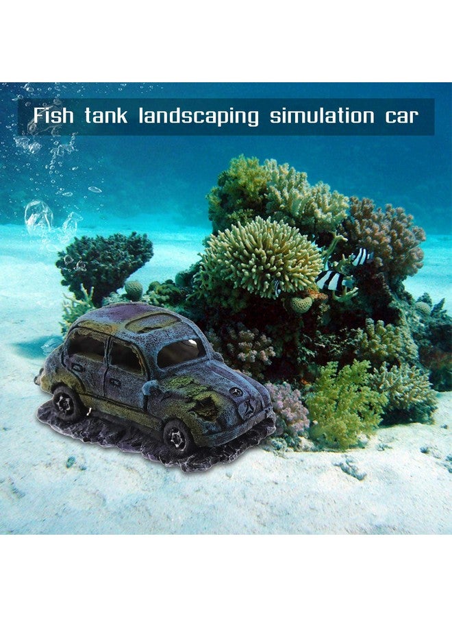 Create idea Create idea Aquarium Fish Tank Decor Ornament Resin Imitation Accident Car Landscape Terrarium Home Interior Decorating Accessories 12x7x7cm Blue  - Image 5