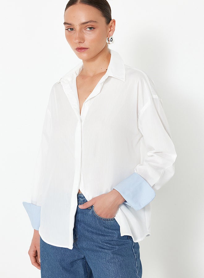 trendyol Ecru Boyfriend Pattern Cuff Detailed Woven Shirt TWOSS24GO00199  - Image 1