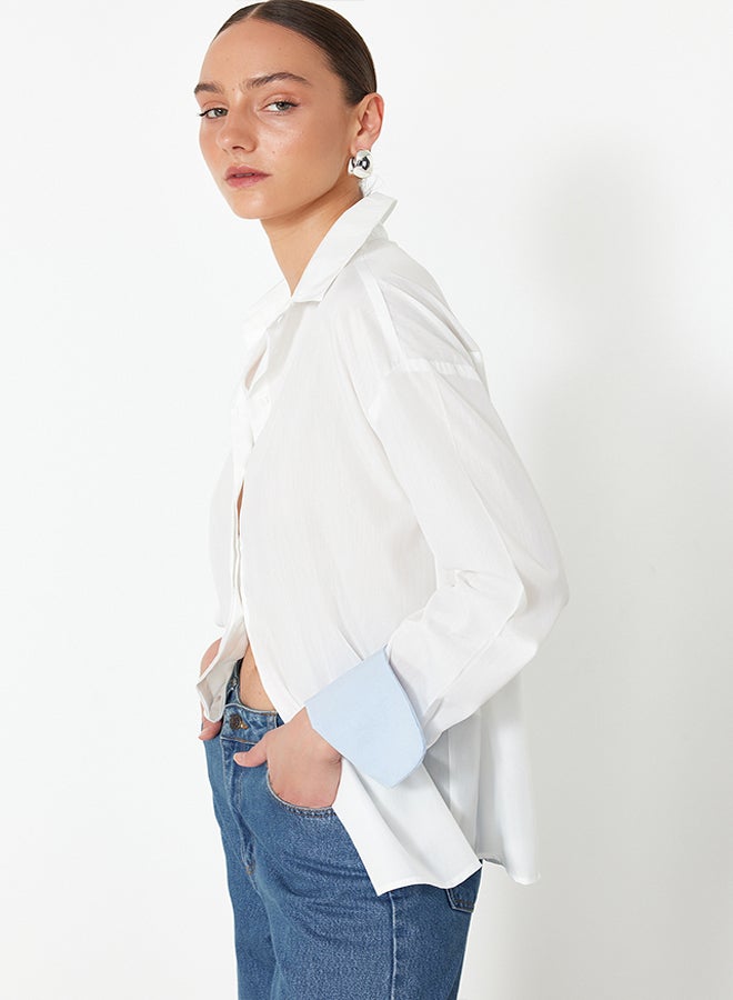 trendyol Ecru Boyfriend Pattern Cuff Detailed Woven Shirt TWOSS24GO00199  - Image 2