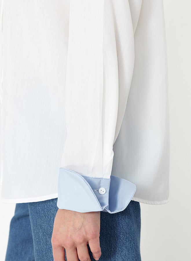 trendyol Ecru Boyfriend Pattern Cuff Detailed Woven Shirt TWOSS24GO00199  - Image 5