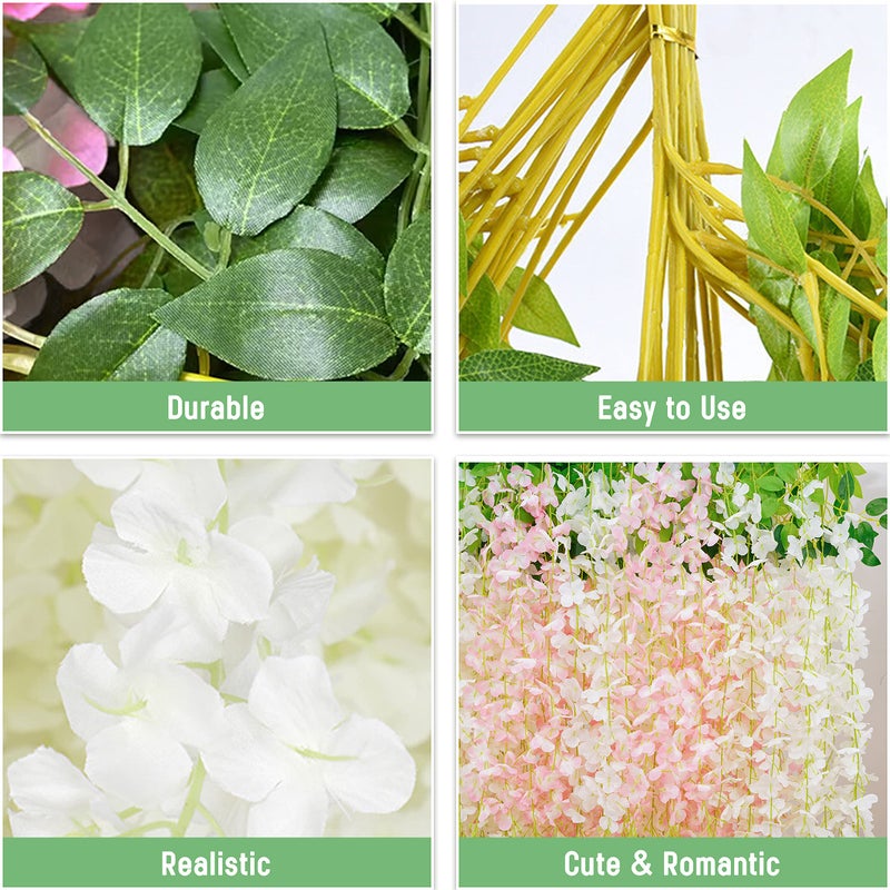 BLEUM CADE 10Pcs White & Pink Fake Wisteria Hanging Flowers, 3.6Ft/Pcs Artificial Wisteria Garland, Hanging Flowers for Wedding Party Home Backdrop Wall Decoration - Image 3