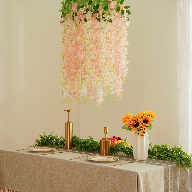 BLEUM CADE 10Pcs White & Pink Fake Wisteria Hanging Flowers, 3.6Ft/Pcs Artificial Wisteria Garland, Hanging Flowers for Wedding Party Home Backdrop Wall Decoration - Image 4