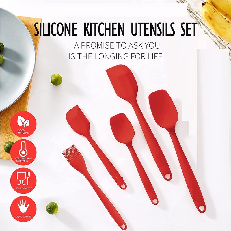 FYCAN Silicone Spatula 5Piece Set Baking and Mixing Handle High HeatResistant Spatulas NonStick Rubber Spatulas with Stainless Steel Core BPA Free 480F Heat Resistant Red - Image 3