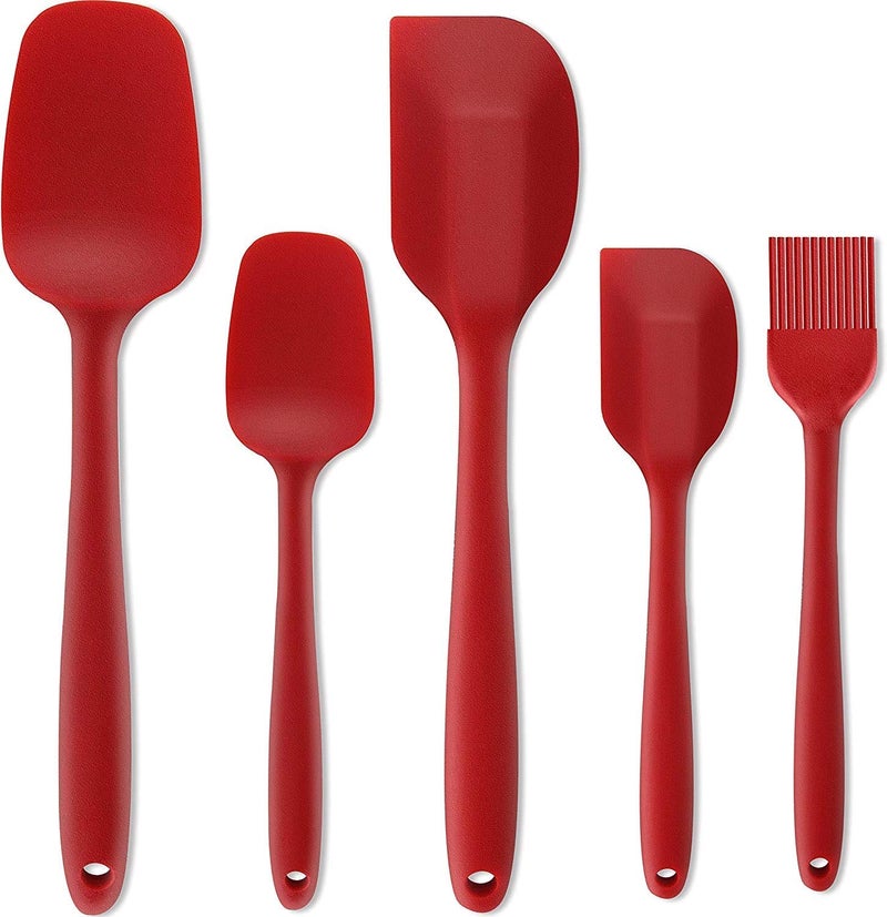 FYCAN Silicone Spatula 5Piece Set Baking and Mixing Handle High HeatResistant Spatulas NonStick Rubber Spatulas with Stainless Steel Core BPA Free 480F Heat Resistant Red - Image 1