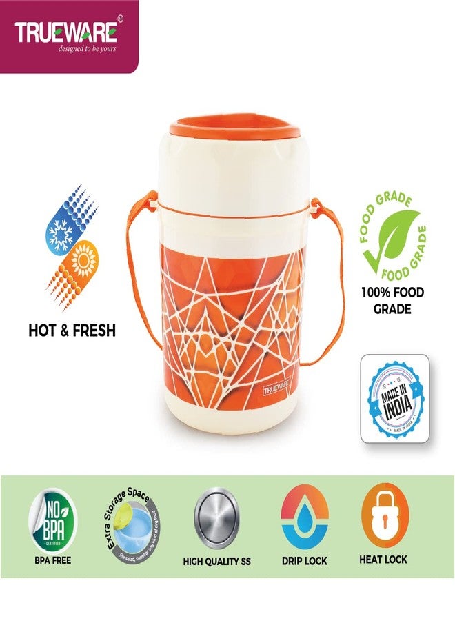 Trueware علبة غداء TRUEWARE Trendy 3 بثلاث حاويات من الفولاذ المقاوم للصدأ، سعة 300 مل × 3، لون برتقالي | معزولة بطبقة من البولي يوريثان | علبة غداء | حافظة طعام | علبة غداء ساخنة | مانعة للتسرب | سهلة الحمل | آمنة للاستخدام مع الطعام الساخن والبارد | خالية من مادة BPA | وعاء من الفولاذ المقاوم للصدأ | مناسبة للمكتب | للاستخدام الخارجي | للرجال والنساء والأطفال - Image 4