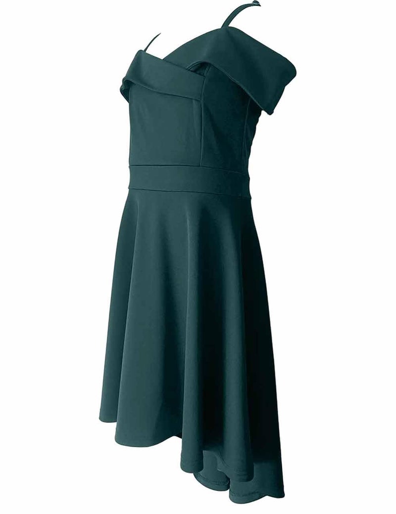 LuckyShe Big Girls Princess Dresses Elegant Cold Shoulder A-Line High-Low Swing Party Dress for Kids,Green,12 Years - Image 4