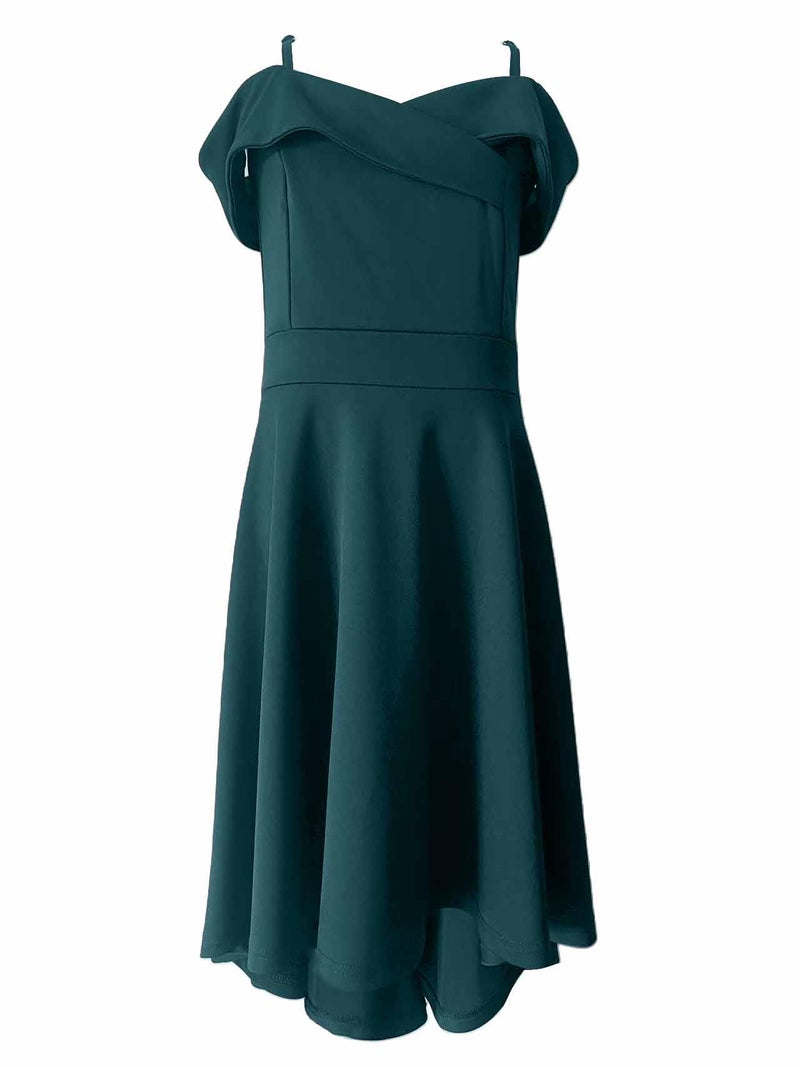 LuckyShe Big Girls Princess Dresses Elegant Cold Shoulder A-Line High-Low Swing Party Dress for Kids,Green,12 Years - Image 3