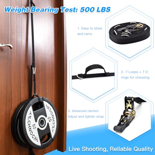 Brebebe Upgrade Door Anchor Strap for Resistance Bands Exercise, Multi Points Anchor Straps with 7 Loops+ 7 D Rings, Home Gym Workout Equipments with Ratchet Adjust Tighten Straps Not Loose, Sturdy - Image 3