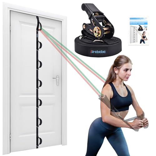 Brebebe Upgrade Door Anchor Strap for Resistance Bands Exercise, Multi Points Anchor Straps with 7 Loops+ 7 D Rings, Home Gym Workout Equipments with Ratchet Adjust Tighten Straps Not Loose, Sturdy - Image 1