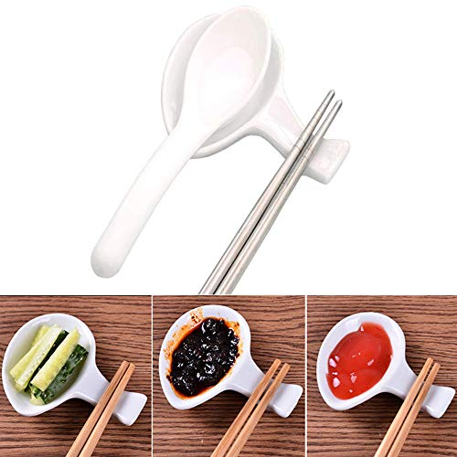 Woonsoon 5 Pcs Ceramic Chopsticks Holder，Chinese Porcelain Chopstick Rest Spoon Fork Knife Stand Sauce Dish - Image 1