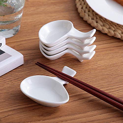 Woonsoon 5 Pcs Ceramic Chopsticks Holder，Chinese Porcelain Chopstick Rest Spoon Fork Knife Stand Sauce Dish - Image 3