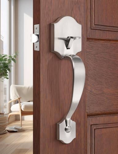 Tinewa Single Cylinder Exterior Handleset Keyless Front Door Handle with Lever Inside Satin Nickel Finish - Image 3