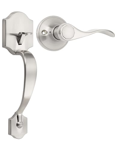 Tinewa Single Cylinder Exterior Handleset Keyless Front Door Handle with Lever Inside Satin Nickel Finish - Image 1