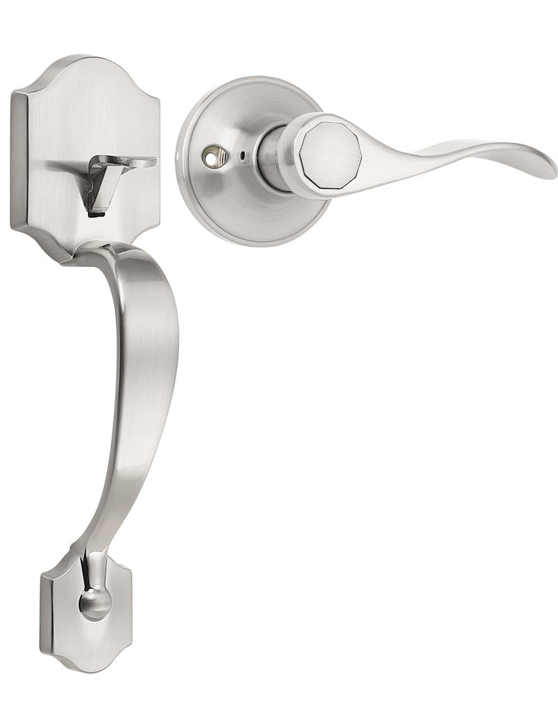 Tinewa Single Cylinder Exterior Handleset Keyless Front Door Handle with Lever Inside Satin Nickel Finish - Image 2
