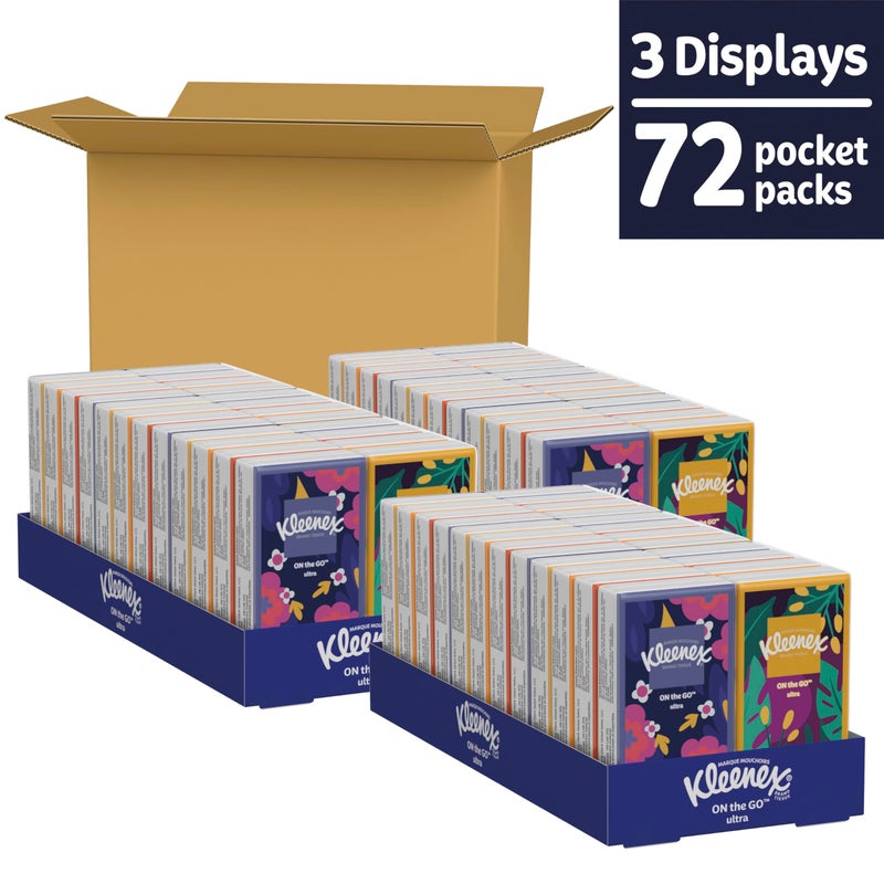 Kleenex On-The-Go Facial Tissues, 72 On-The-Go Packs (3 Trays of 24 Packs), 10 Tissues per Box (720 Total Tissues), 3-Ply, Packaging May Vary - Image 2