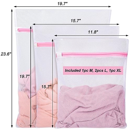 Vivifying Mesh Laundry Bags, 4pcs Durable Coarse Mesh Wash Bags with Zipper for Washing Machine, Delicates, Lingerie, Socks, Shoes and Stuffed Animals - Image 3