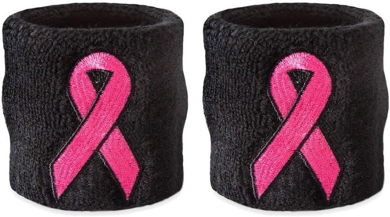 Suddora Pink Ribbon Wristbands - Bulk Breast Cancer Awareness Sweatbands - Image 1
