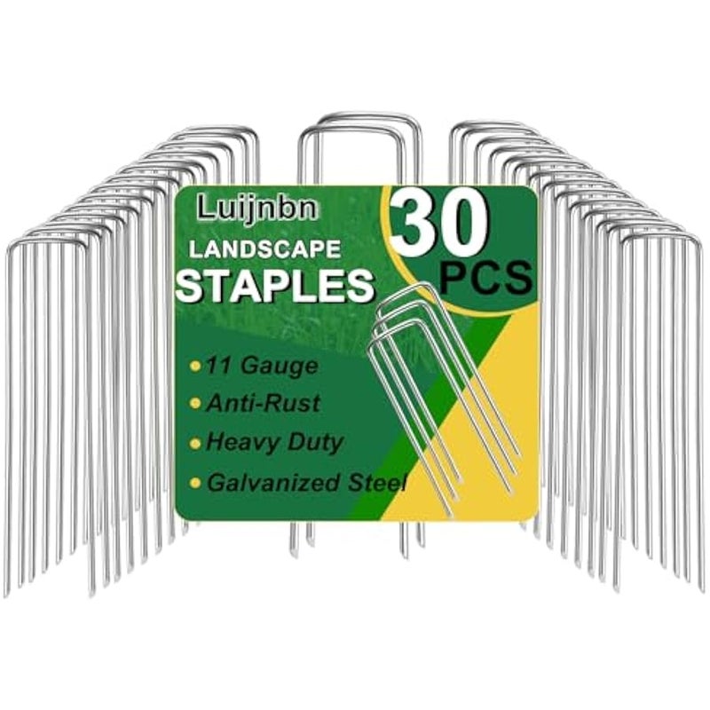 عربست 30 قطعة من دبابيس العشب من لويجنبن، دبابيس فاخرة للمناظر الطبيعية للحدائق، اوتاد قياس مجلفنة شديدة التحمل، اوتاد خيمة على شكل حرف U، دبابيس شبكية للسياج مضادة للصدا، مسامير ارضية - Image 1