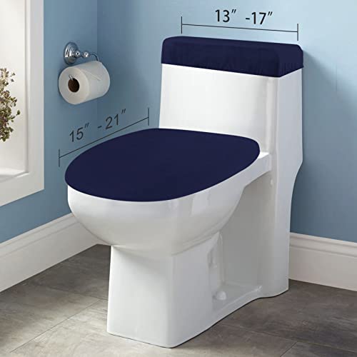 AZHCHKE Stretch Velvet Toilet Lid Cover and Toilet Tank Lid Cover, Bathroom Super Soft Toilet Lid Cover Set Luxury Velvet Plush, with Elastic Bottom, Machine Wash, Dark Navy Blue - Image 3