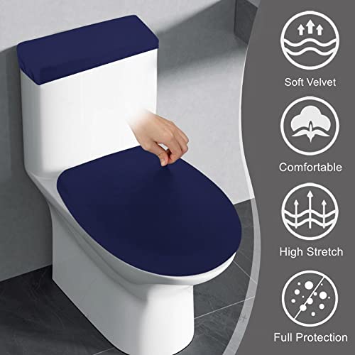 AZHCHKE Stretch Velvet Toilet Lid Cover and Toilet Tank Lid Cover, Bathroom Super Soft Toilet Lid Cover Set Luxury Velvet Plush, with Elastic Bottom, Machine Wash, Dark Navy Blue - Image 2