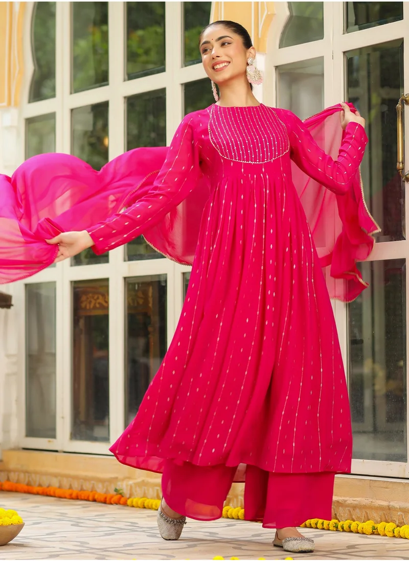 كولابا Pink Weightless Georgette Foil Printed Kurta 3Pc Set