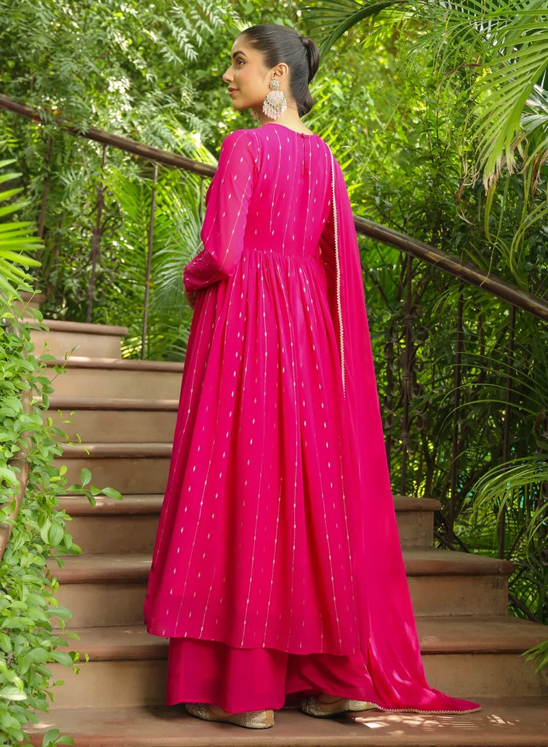 kolaba Pink Weightless Georgette Foil Printed Kurta 3Pc Set