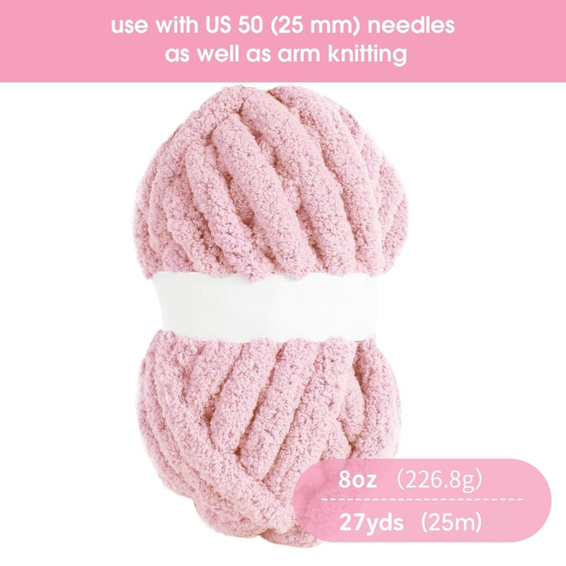 HOMBYS Pink Chunky Chenille Yarn for Crocheting, Bulky Thick Fluffy Yarn for Knitting,Super Bulky Chunky Yarn for Hand Knitting Blanket, Soft Plush Yarn, 2 Jumbo Pack (27 yds,8 oz Each Skein) - Image 2