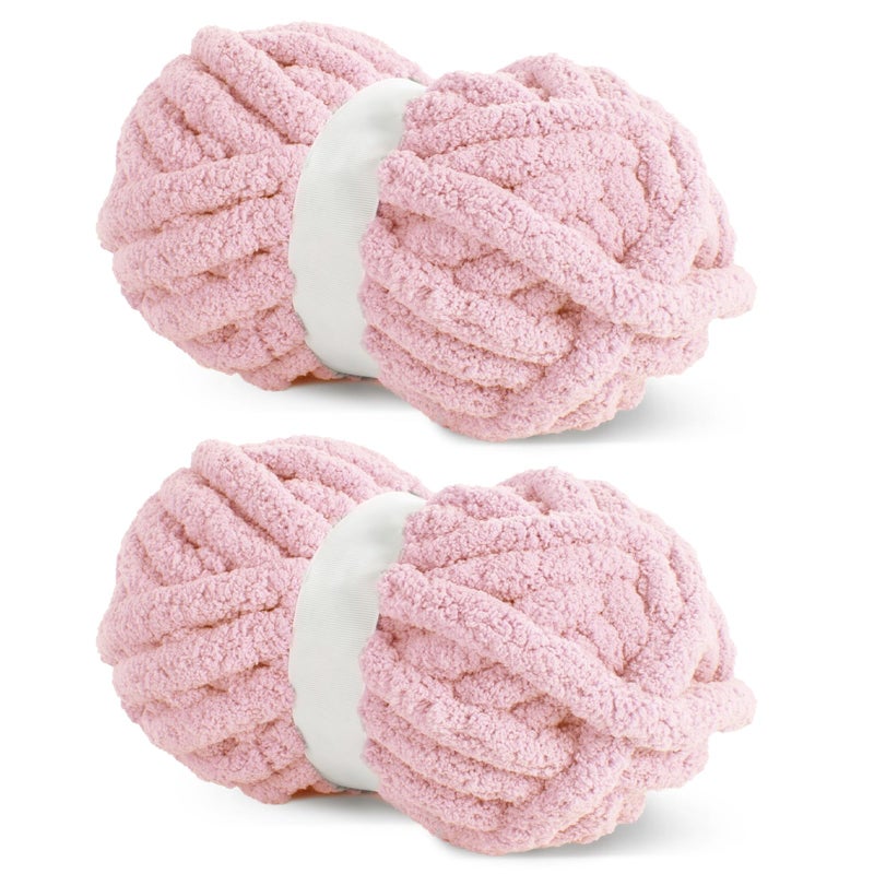 HOMBYS Pink Chunky Chenille Yarn for Crocheting, Bulky Thick Fluffy Yarn for Knitting,Super Bulky Chunky Yarn for Hand Knitting Blanket, Soft Plush Yarn, 2 Jumbo Pack (27 yds,8 oz Each Skein) - Image 1