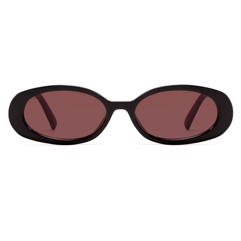 VANLINKER Retro Vintage Oval Sunglasses for Women 90s Polarized Trendy Sun Glasses,Black Frame Red Lens - Image 2