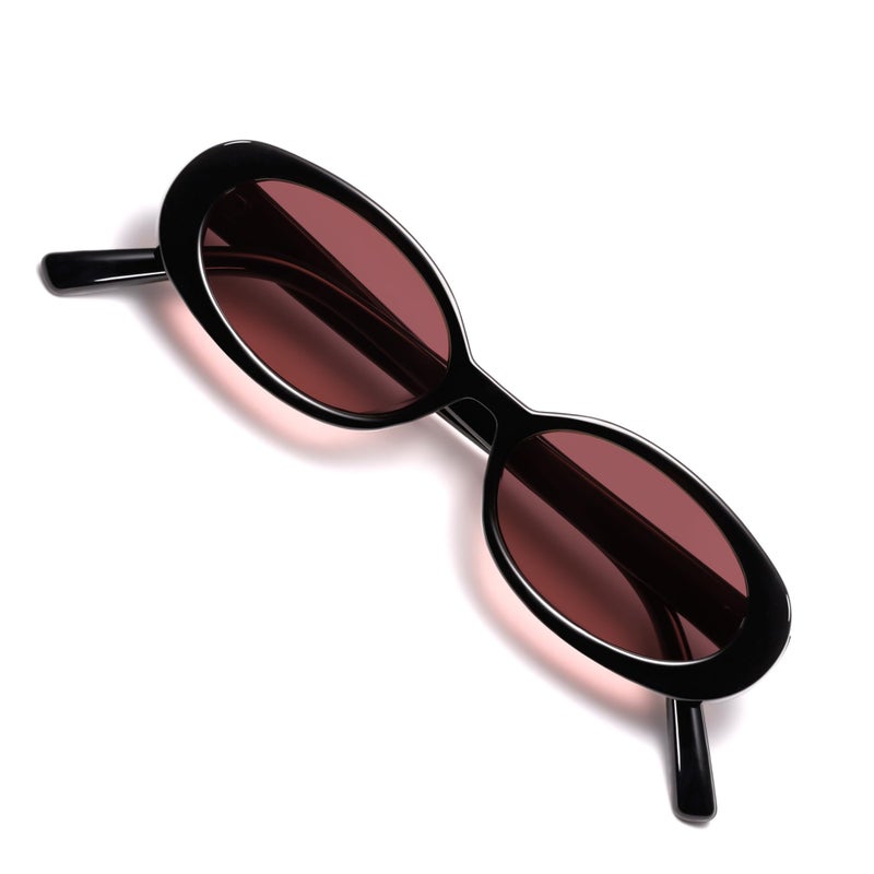 VANLINKER Retro Vintage Oval Sunglasses for Women 90s Polarized Trendy Sun Glasses,Black Frame Red Lens - Image 1