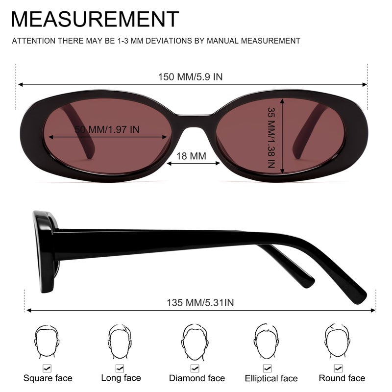 VANLINKER Retro Vintage Oval Sunglasses for Women 90s Polarized Trendy Sun Glasses,Black Frame Red Lens - Image 5