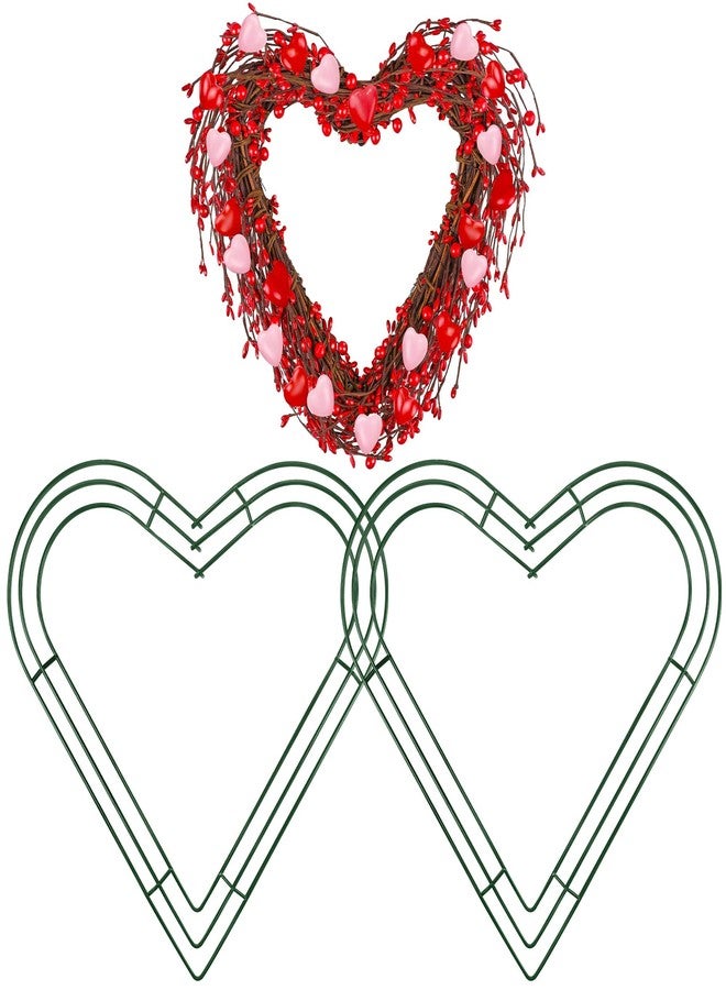 Aodaer 2 Pack 18 Inch Heart Wire Wreaths Frame Heart Metal Wreath Garland Green Wire Flower Wreath for Valentine's Day, Wedding Party, Home Ceremony Decoration - Image 1