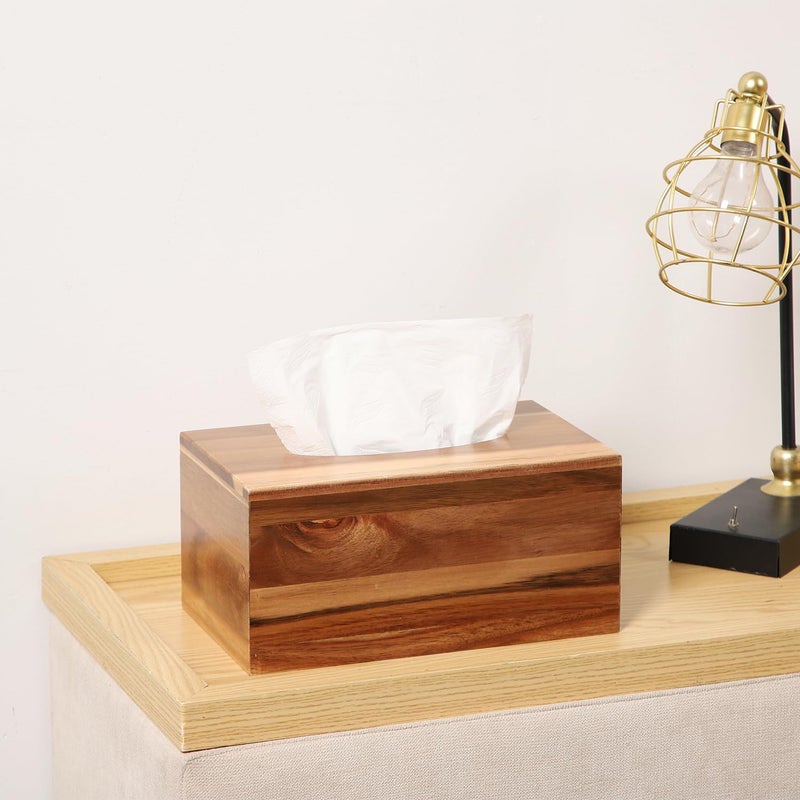 CATORY Tissue Box Cover, Acacia Wood Tissue Box Cover Rectangle, Tissue Box Holder Rectangular Covers Your Tissues, Decorative Tissue Box Cover with Slide-Out Bottom - Image 5