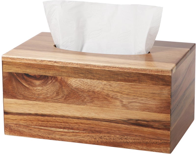 CATORY Tissue Box Cover, Acacia Wood Tissue Box Cover Rectangle, Tissue Box Holder Rectangular Covers Your Tissues, Decorative Tissue Box Cover with Slide-Out Bottom - Image 1
