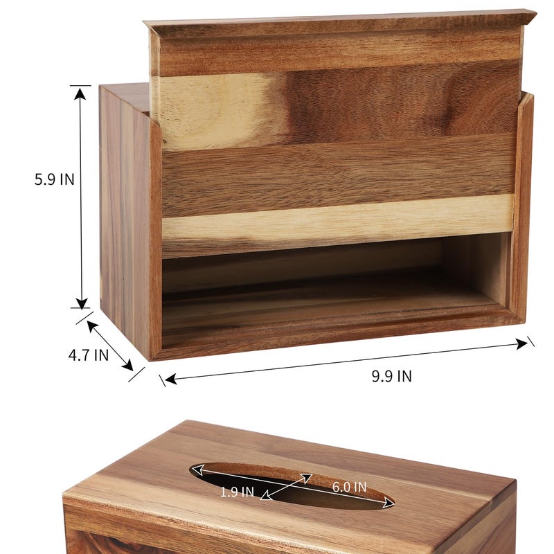 CATORY Tissue Box Cover, Acacia Wood Tissue Box Cover Rectangle, Tissue Box Holder Rectangular Covers Your Tissues, Decorative Tissue Box Cover with Slide-Out Bottom - Image 2