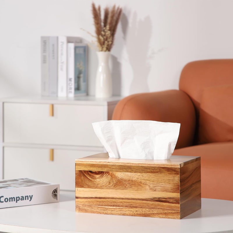 CATORY Tissue Box Cover, Acacia Wood Tissue Box Cover Rectangle, Tissue Box Holder Rectangular Covers Your Tissues, Decorative Tissue Box Cover with Slide-Out Bottom - Image 4