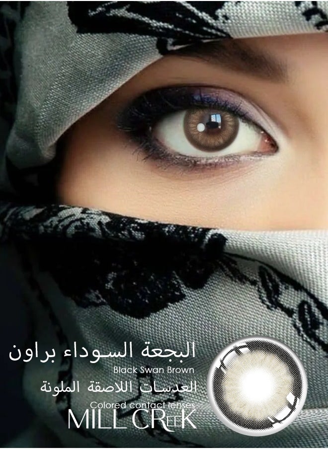 Mill Creek Mill Creek Color Contact Lenses 14.5MM Hydrogel Lenses Yearly Use 1 pair of 2 Black Swan Brown Glasses  - Image 1