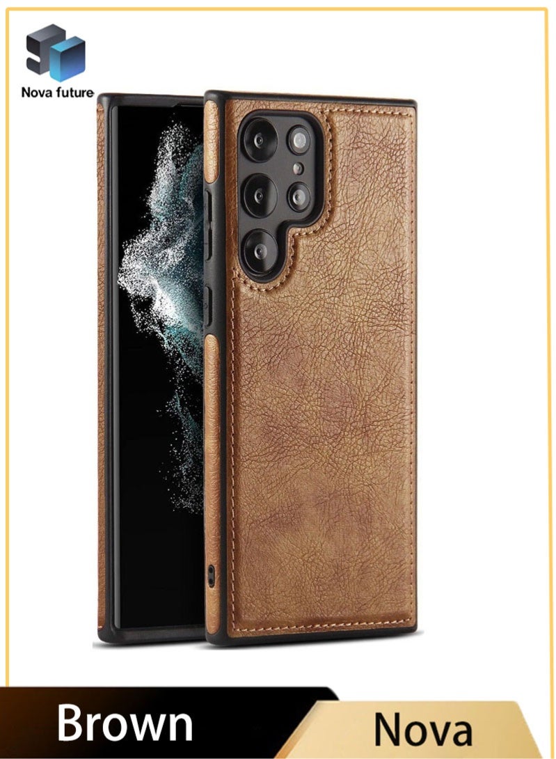 Nova future Samsung Galaxy S24 Ultra Case, Vegan Leather Protective Case for Samsung S24 Ultra 5G 6.8‘’, Luxury, Elegant and Beautiful Design Cover, Non-Slip Vintage Looking Perfect Leather Cover(Brown) - Image 1